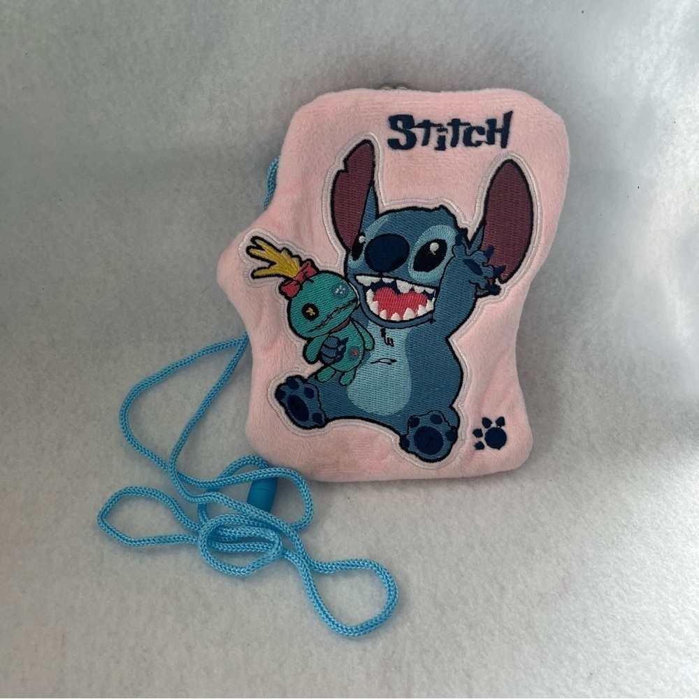 STITCH Small Pink Plush Kiss Lock Necklace Pouch Scrump Disney Japan